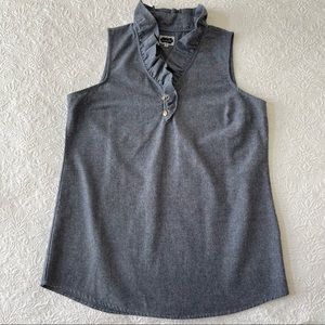Mud Pie Ruffled Neck Denim Sleeveless Top